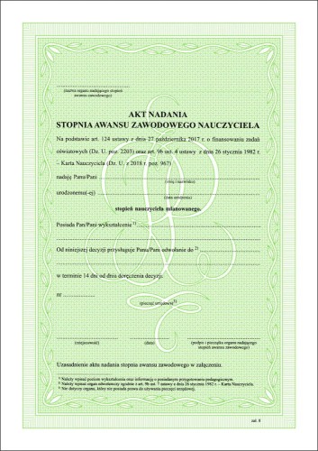 Akt nadania stopnia awansu zawodowego nauczyciela zał. 8