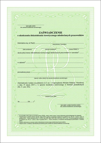 ZAŚWIADCZENIE o ukończeniu dokształcania teoretycznego młodocianych pracowników zał. 4