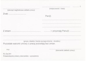 Potwierdzenie zmiany stanowiska – uposażenia