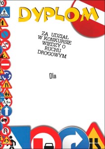 Dyplom za udział w konkursie wiedzy o ruchu drogowym X023