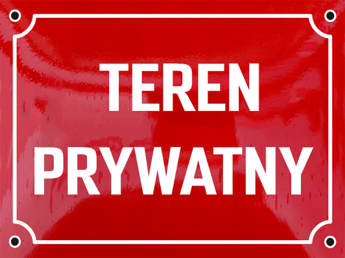 Tablica emaliowana z napisem "Teren Prywatny" na budynek (zewnętrzna) - rozmiar 20 cm x 15 cm