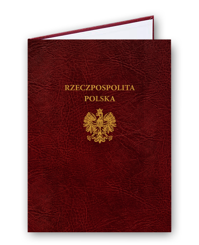 Okładka skóropodobna A4, złocona z napisem "Rzeczpospolita Polska" oraz Godłem RP