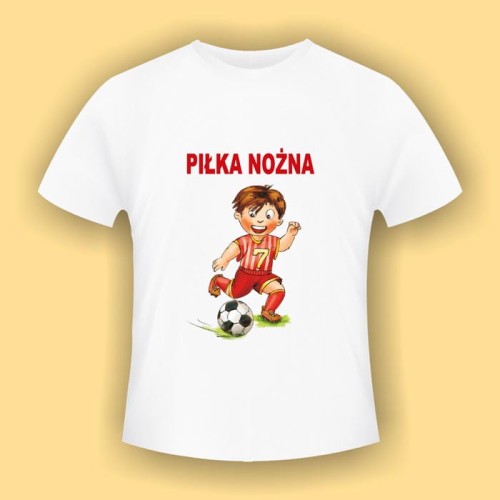 Piłka Nożna- biała koszulka bawełniana (t-shirt) z kolorowym nadrukiem