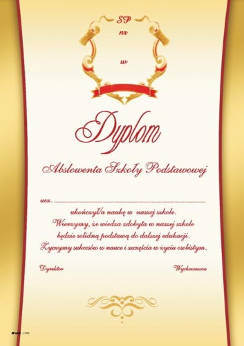 Dyplom Absolwenta Szkoły Podstawowej J009