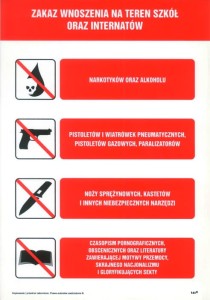 Zakaz wnoszenia na teren szkół i internatów przedmiotów i substancji niebezpiecznych