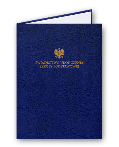 Okładka na dyplom, skóropodobna A4, złocona z napisem "Świadectwo Ukończenia Szkoły Podstawowej"
