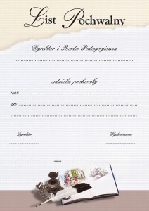 List Pochwalny dla ucznia B029