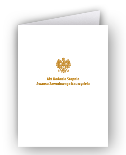 Okładka ozdobna kartonowa A4, złocona z napisem "Akt Nadania Stopnia Awansu Zawodowego Nauczyciela"