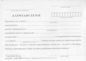 Zaświadczenie o zatrudnieniu