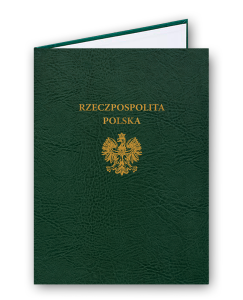Okładka na dyplom, skóropodobna A4, złocona z napisem  "Rzeczpospolita Polska" oraz Godłem RP