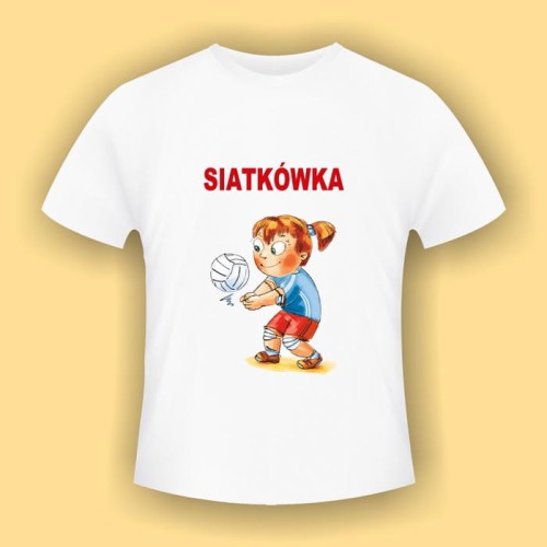 Siatkówka - biała koszulka bawełniana (t-shirt) z kolorowym nadrukiem