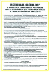 Instrukcja ogólna BHP w warsztatach laboratoriach, pracowniach oraz stanowiskach prakt. nauki zawodu w szkołach i placówkach publicznych