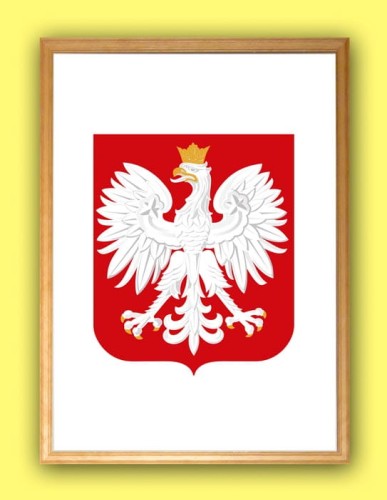 Godło Rzeczpospolitej Polskiej (Godło Polski) w korytkowej drewnianej ramce A4+