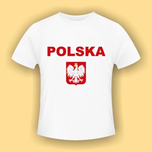 Koszulka z Godłem Polski wzór 3 - biała koszulka bawełniana (t-shirt) z kolorowym nadrukiem