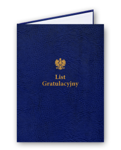 Okładka na dyplom, skóropodobna A4, złocona z napisem "List gratulacyjny" z Godłem RP