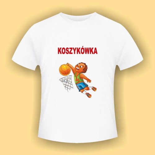 Koszykówka - biała koszulka bawełniana (t-shirt) z kolorowym nadrukiem