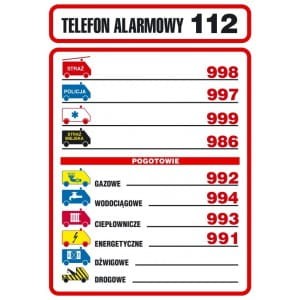 TABLICZKA TELEFONÓW ALARMOWYCH - wzór 1