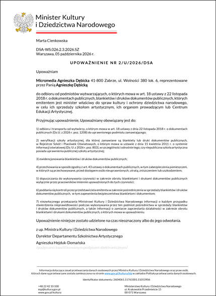 Upoważnienie MKiDNdla Micromedia.
